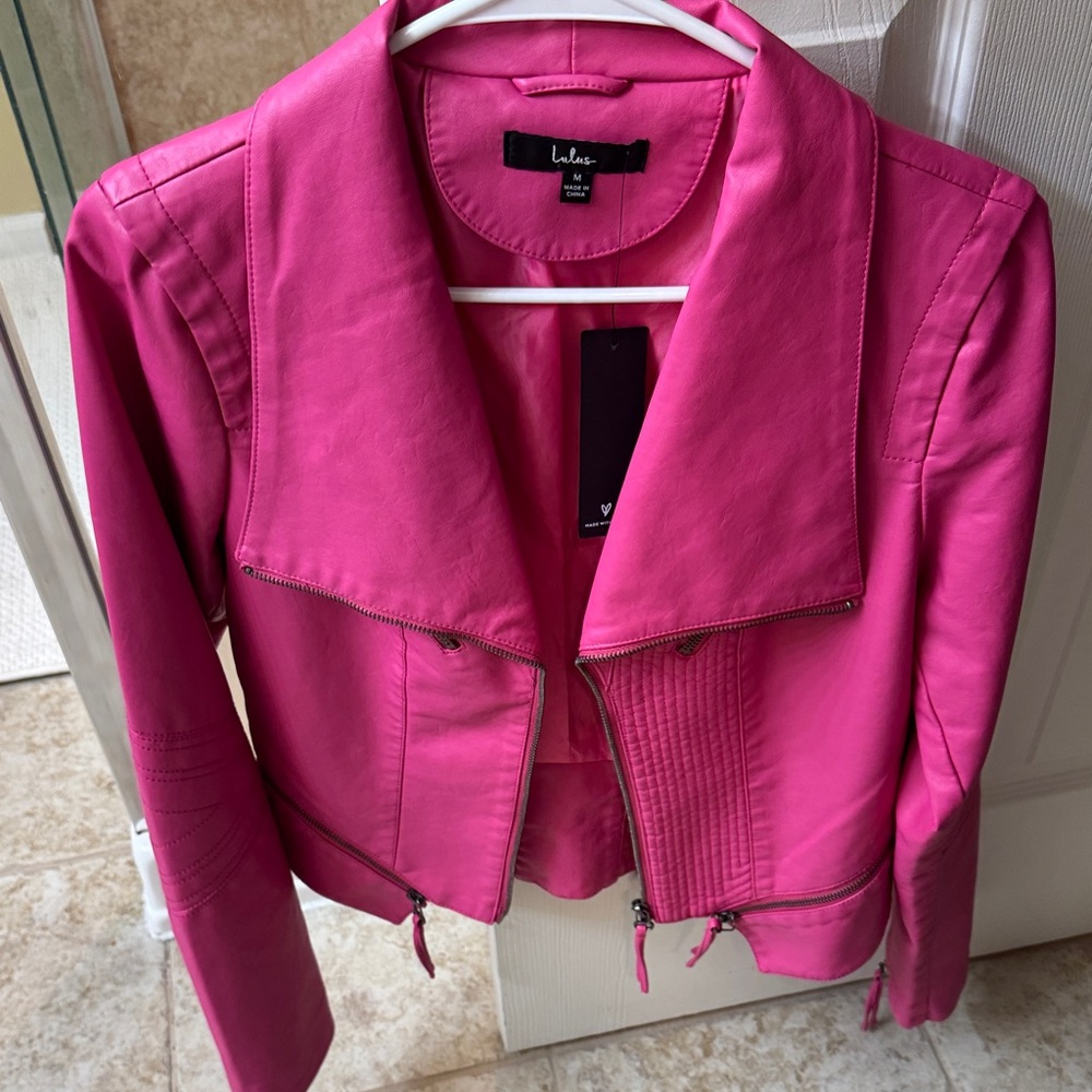 Lulu's Vibrant Pink Leather Jacket NEW